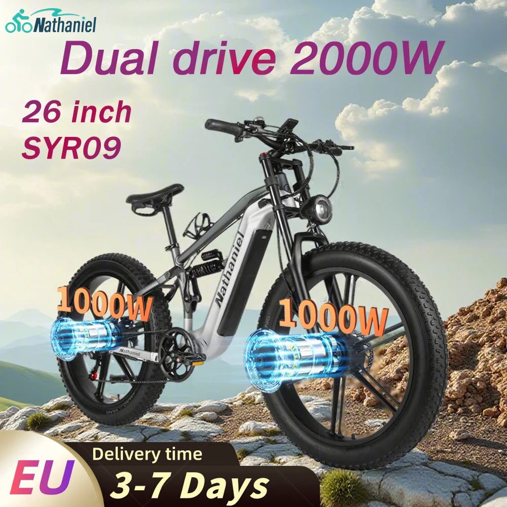 Nathaniel SYR09 Electric Bike 2000W Dual Motor,26*4.0 Fat Tire Integrated Wheel,48V20Ah,55KM/H,All-Terrain Outdoor Sports E-bike