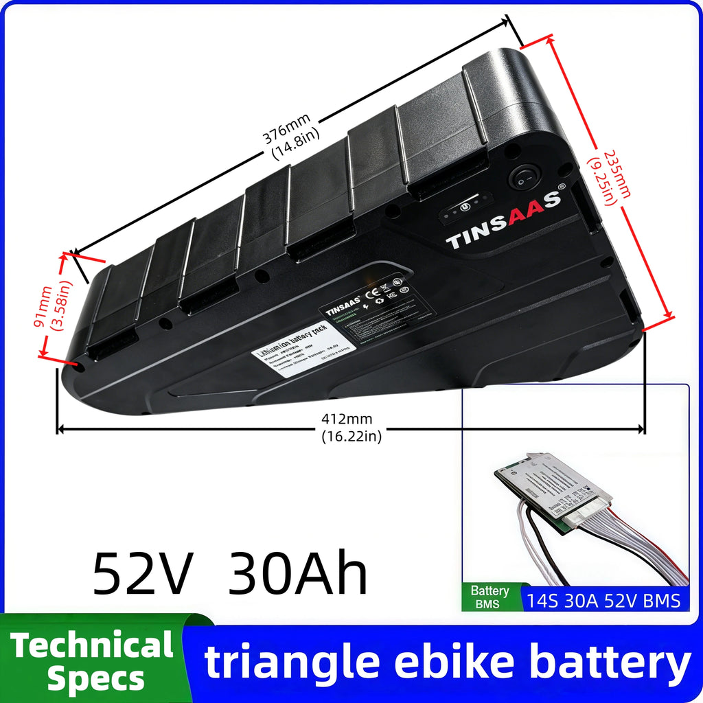 Electric Bike Triangle Battery 36V 48V 52V 60V 72V 21700 Battery Cell Suitable for Long-Distance Cycling for 250W-3000W Motors
