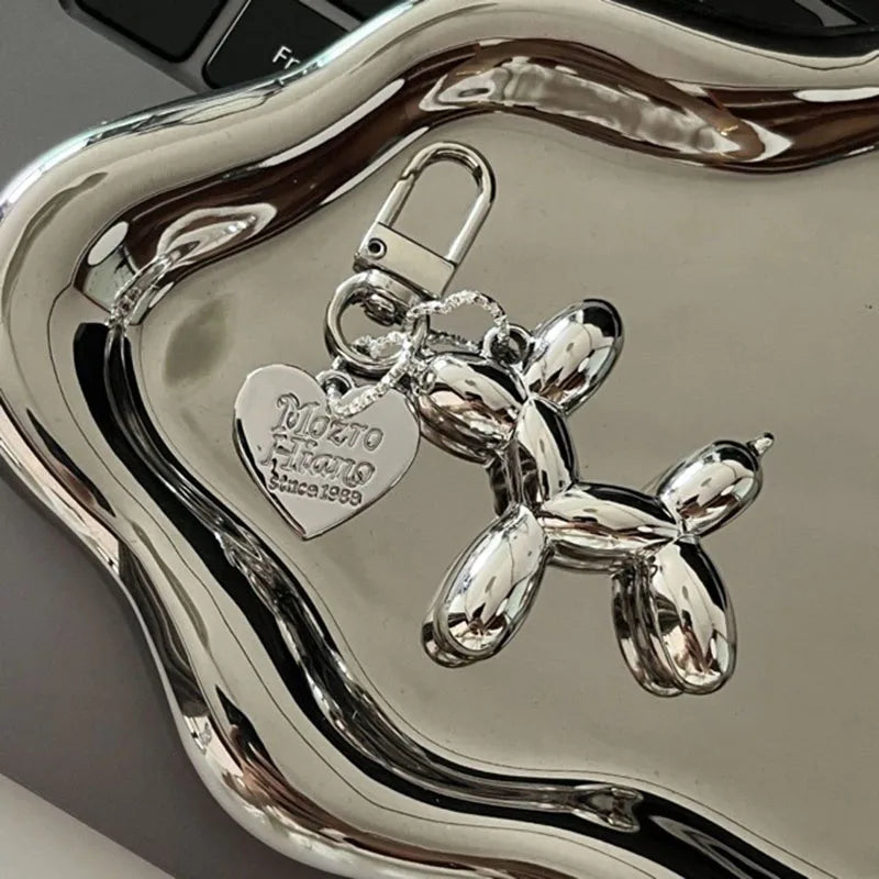 Korean Cute 3D Balloon Dog Keychain for Car Keys Iphone Accessories Trendy Heart Keyring Women Handbag Bag Pendant Key Chains