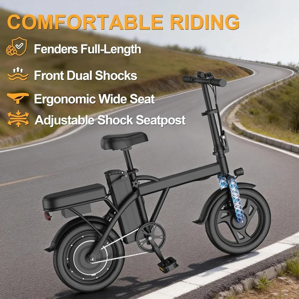 Bike for Adults, 500W Motor, 20 MPH Max Speed Folding Ebike, 14" Electric Bicycles, Max 20/30 Miles Range，Customized