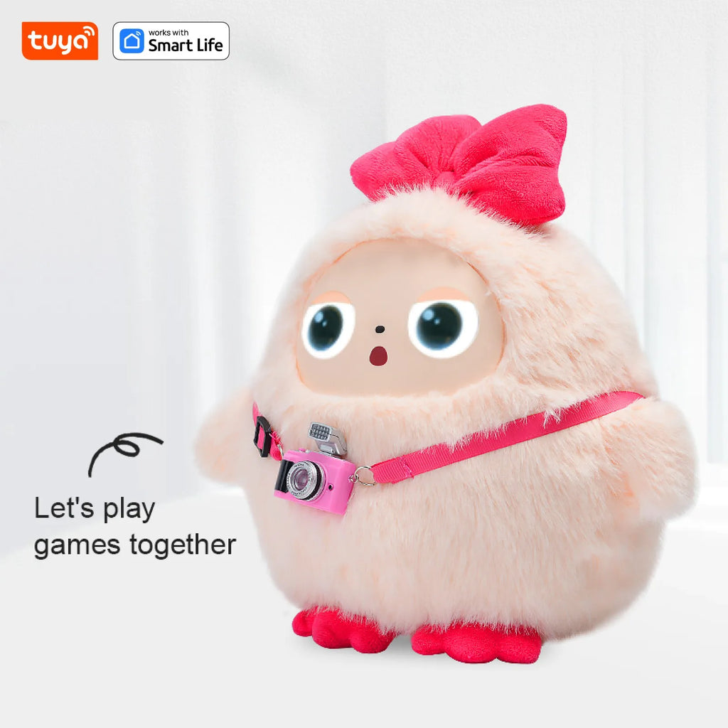 Cute Kiki-AI Plush Toy W/Smart Voice&LED Eyes,Interactive Companion ReadyRechargeable E-Pet open up fun life W/Tuya App-Pink
