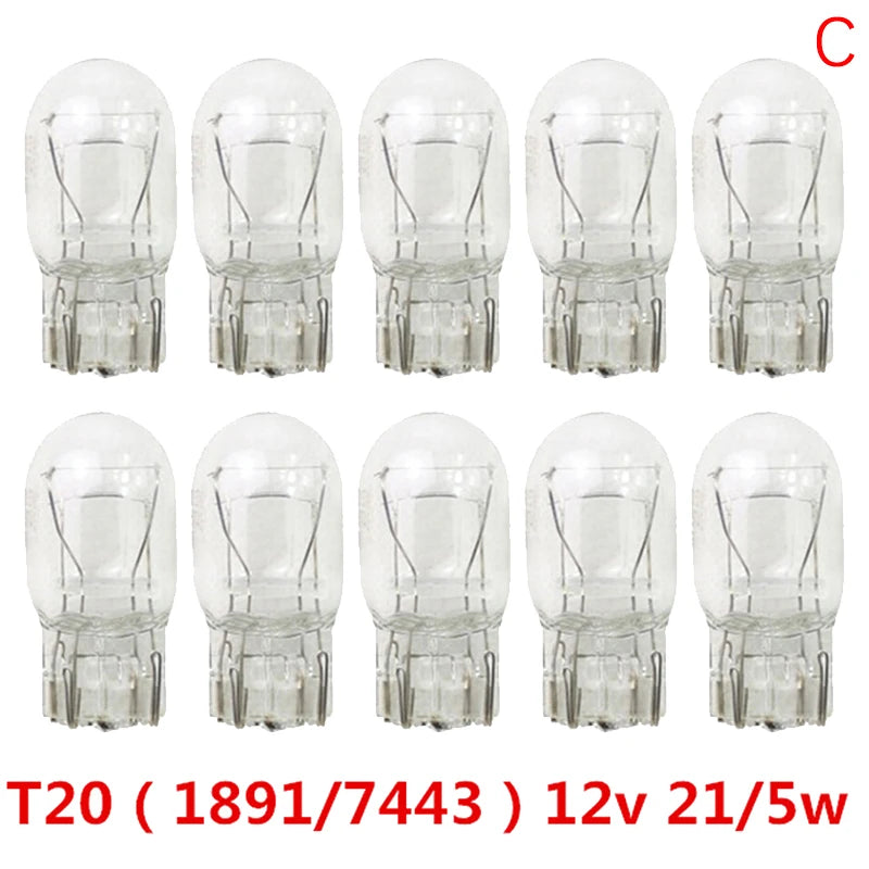 10Pcs T20 W21/5W Signal Light Halogen Bulb 7440 7443 Clear Orange Daytime Turn Stop Brake Tail Bulb DRL Bulbs