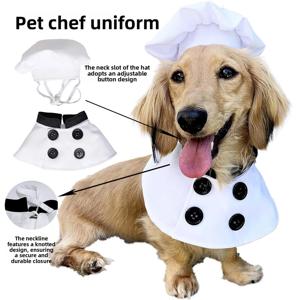 Pet Chef Costume for Cats And Dogs Cute Chef Hat And Bib Outfit Funny Cosplay Dress-Up for Small to Medium Pets Halloween Christ