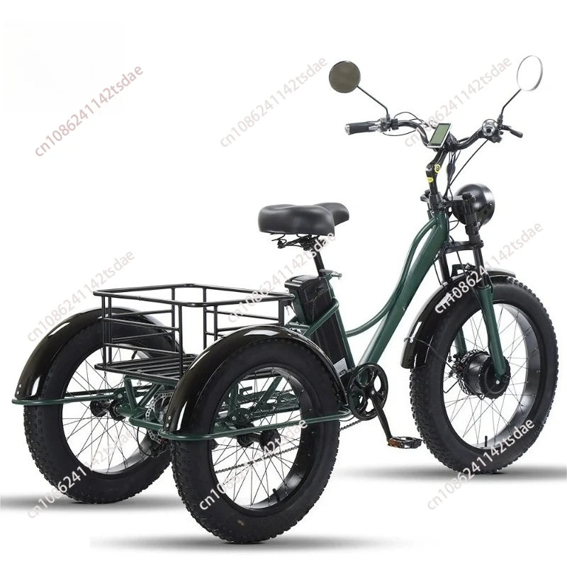 750w 3 Wheels Mountain Electric Bike With Two Seat For Elderly 48V Removable Battery Electric Tricycle Adults Off Road For Man