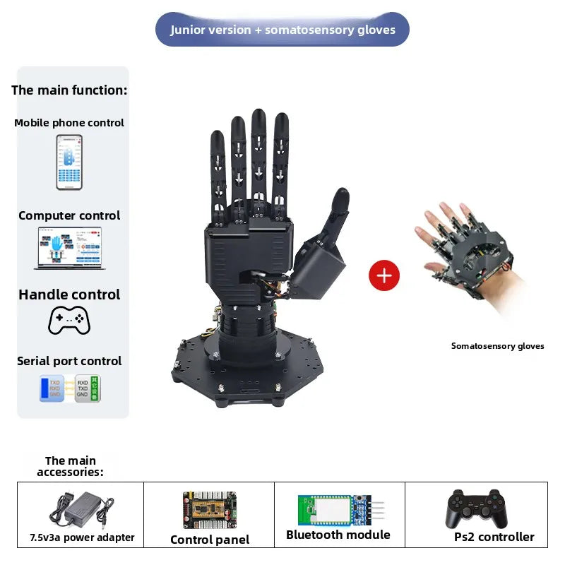 Bionic mechanical palm, five-finger mechanical gripper, programmed robot