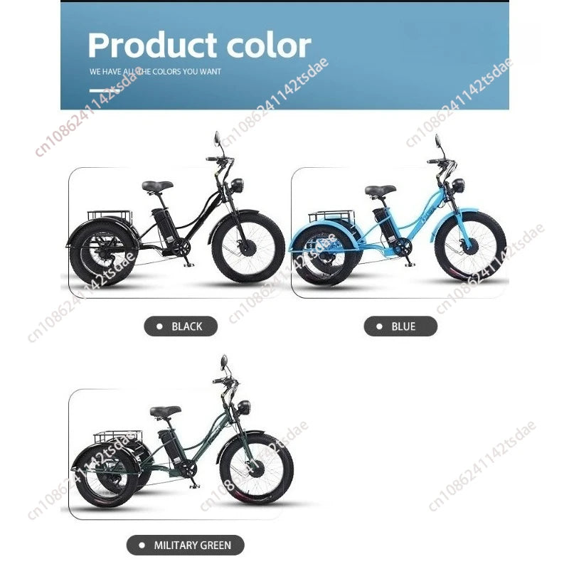 750w 3 Wheels Mountain Electric Bike With Two Seat For Elderly 48V Removable Battery Electric Tricycle Adults Off Road For Man