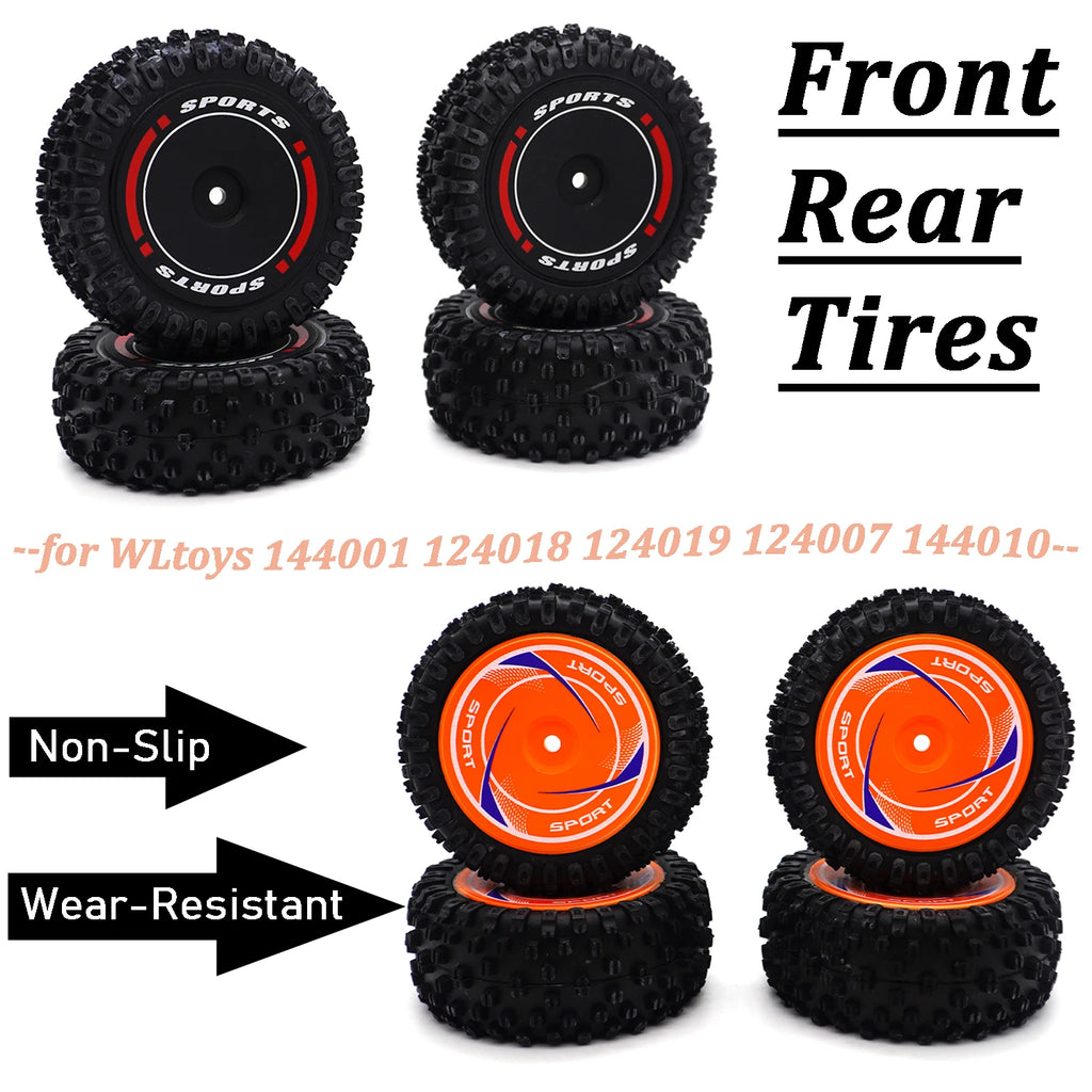 Rubber Front and Rear Wheel Tires Hub Non-Slip/Wear-Resistant Part For 1/14 1/12 WLtoys 144001 144010 124018 124019 RC Drift Car