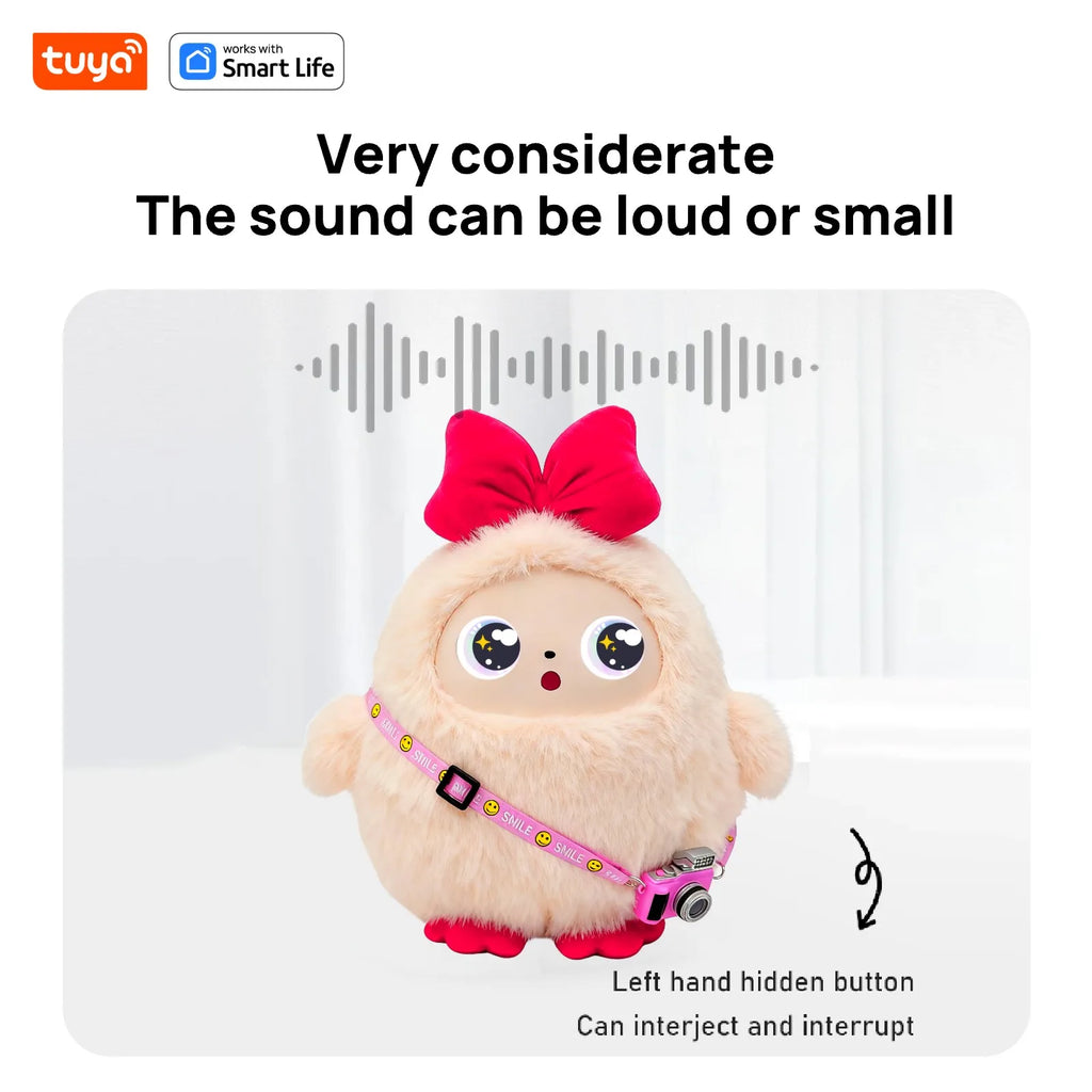 Cute Kiki-AI Plush Toy W/Smart Voice&LED Eyes,Interactive Companion ReadyRechargeable E-Pet open up fun life W/Tuya App-Pink