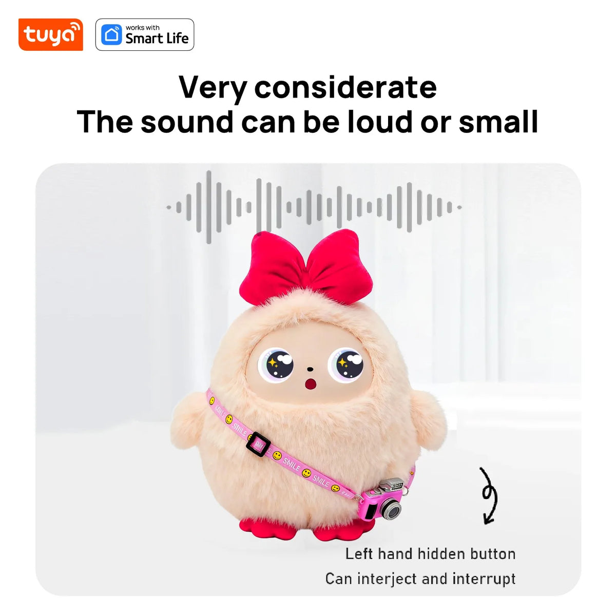 Cute Kiki-AI Plush Toy W/Smart Voice&LED Eyes,Interactive Companion ReadyRechargeable E-Pet open up fun life W/Tuya App-Pink