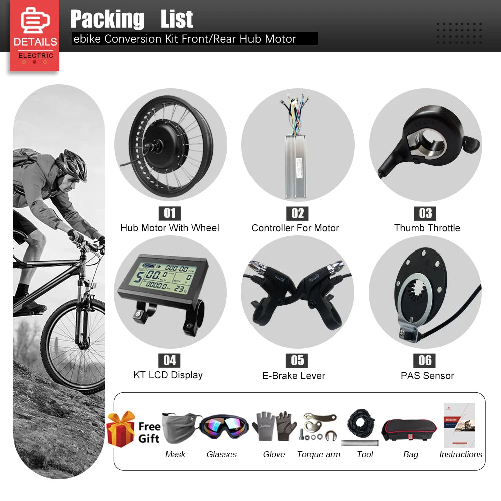 48V2000W Electric Fat Bike Motor Kit 4.0Tyre Rear Dropout 190mm Brushless Non-gear Hub Motor Wheel for Snow Ebike Conversion Kit