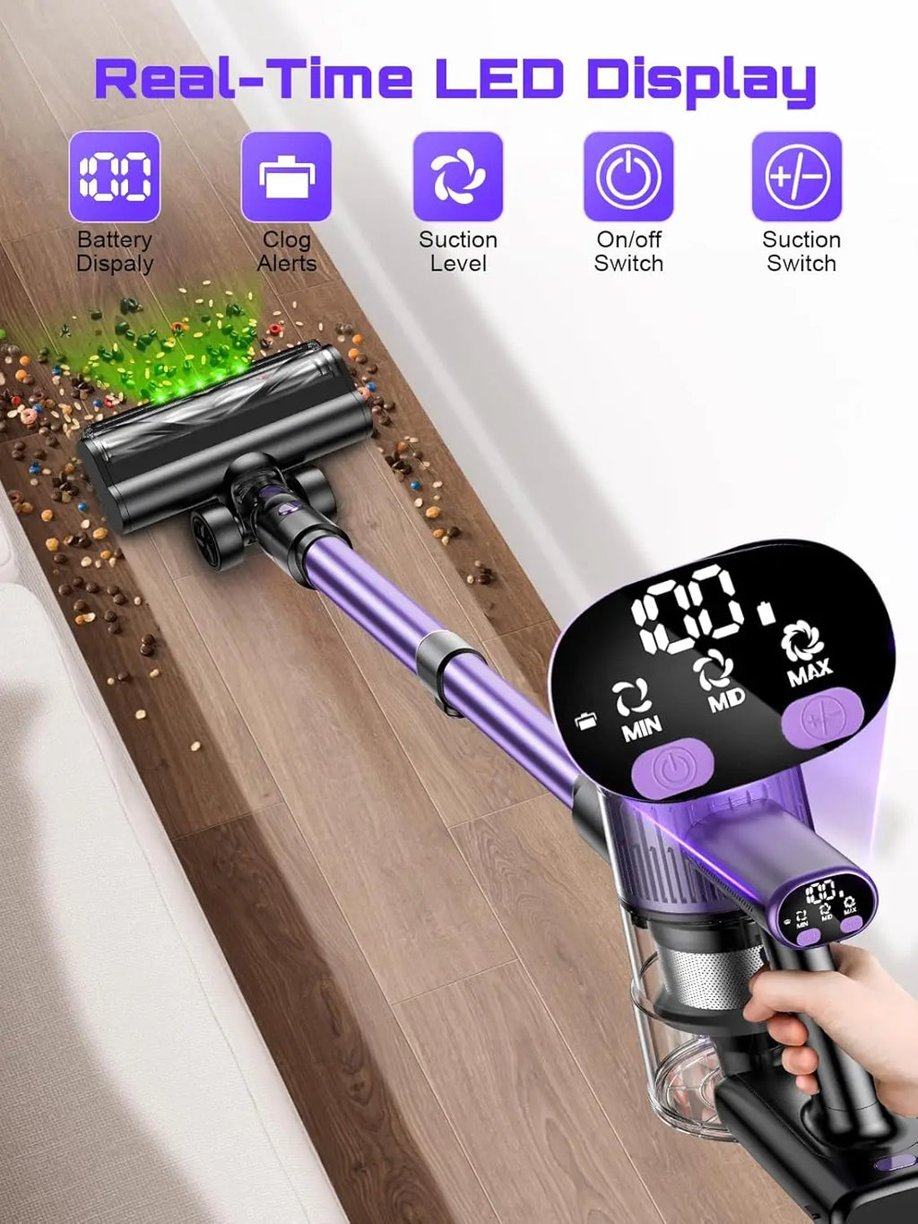 Cordless Vacuum Cleaner, 55Kpa/500W/45min 10 in 1 Powerful Stick Lightweight Vacuum Cleaner for Home Pet Hair/Hard Floor/Carpet