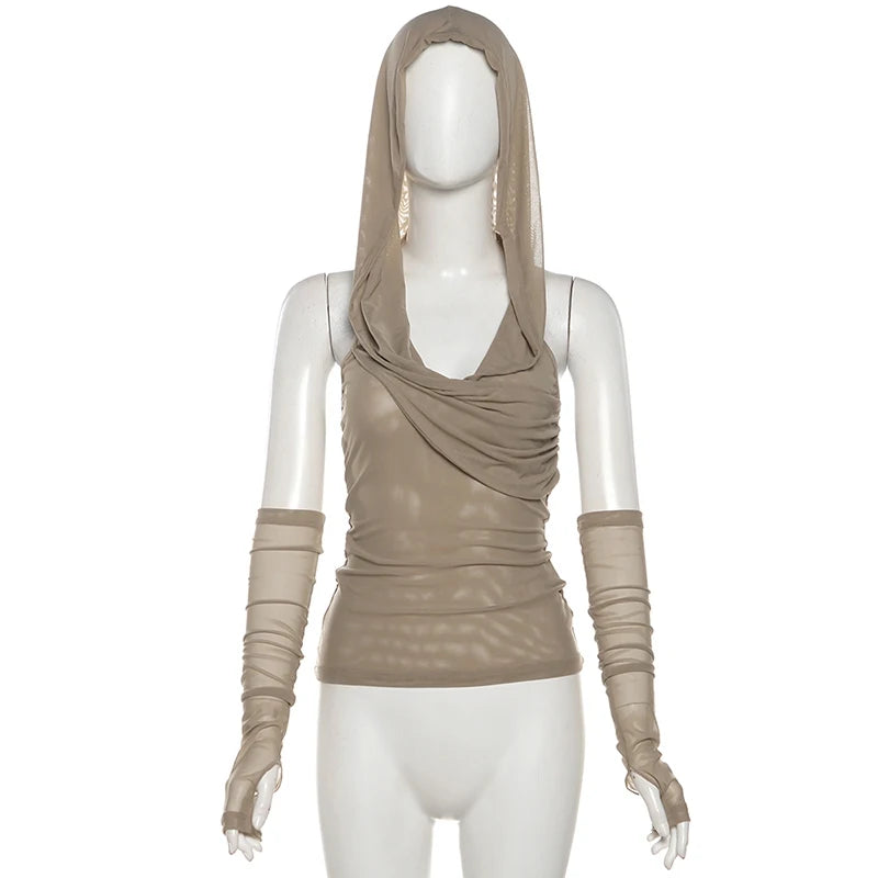 SylCue Casual With A Hat Solid Frenulum Backless Ruched Versatile Atmosphere Style Fashion Skinny Advanced Sense 2024 Hot Vest