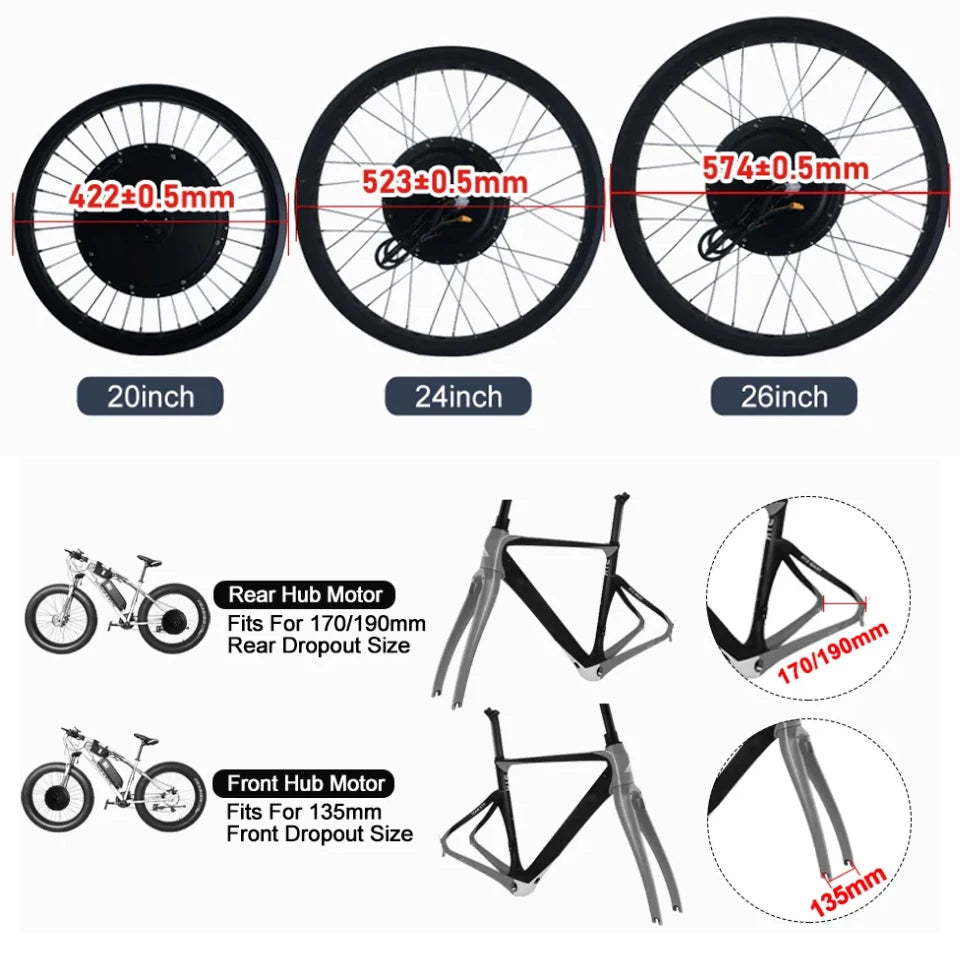 Electric Bike Rear Hub Motor Kit 36V 48V 500W 750W Electric Bike Rear Hub Motor Kit Fat Tire Bikes 20inch 24inch 26inch