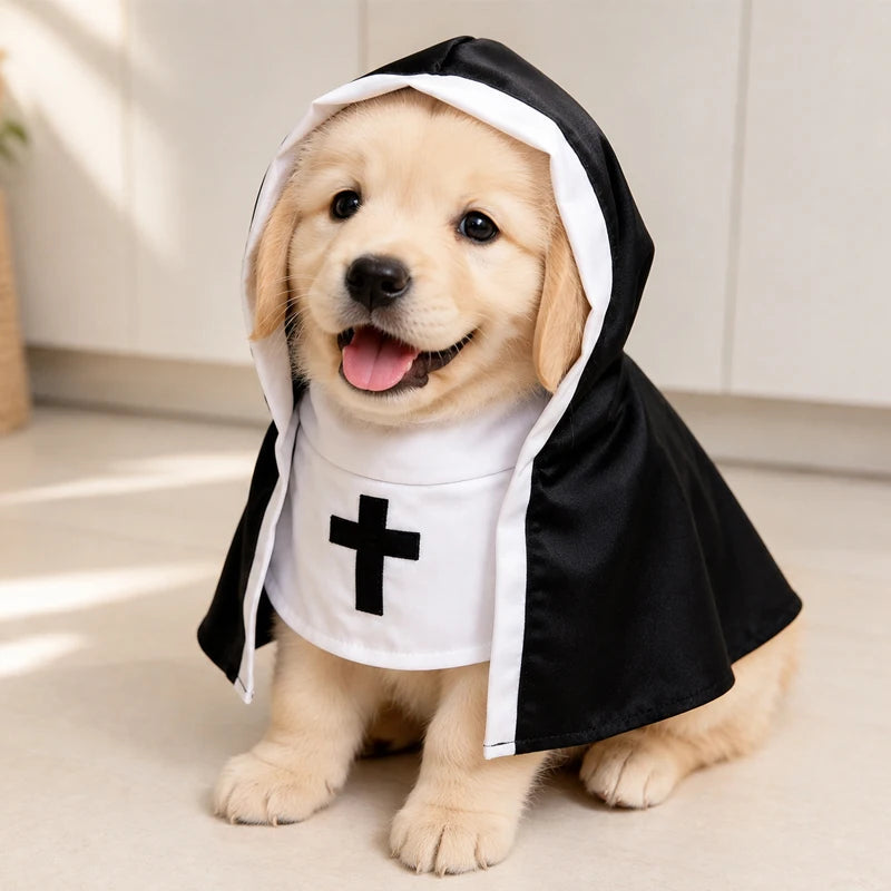 Pet Costume Halloween Clothes for Dog Cat Funny Nun Cosplay Cape Black White Costume Puppy Kitten Party Dress