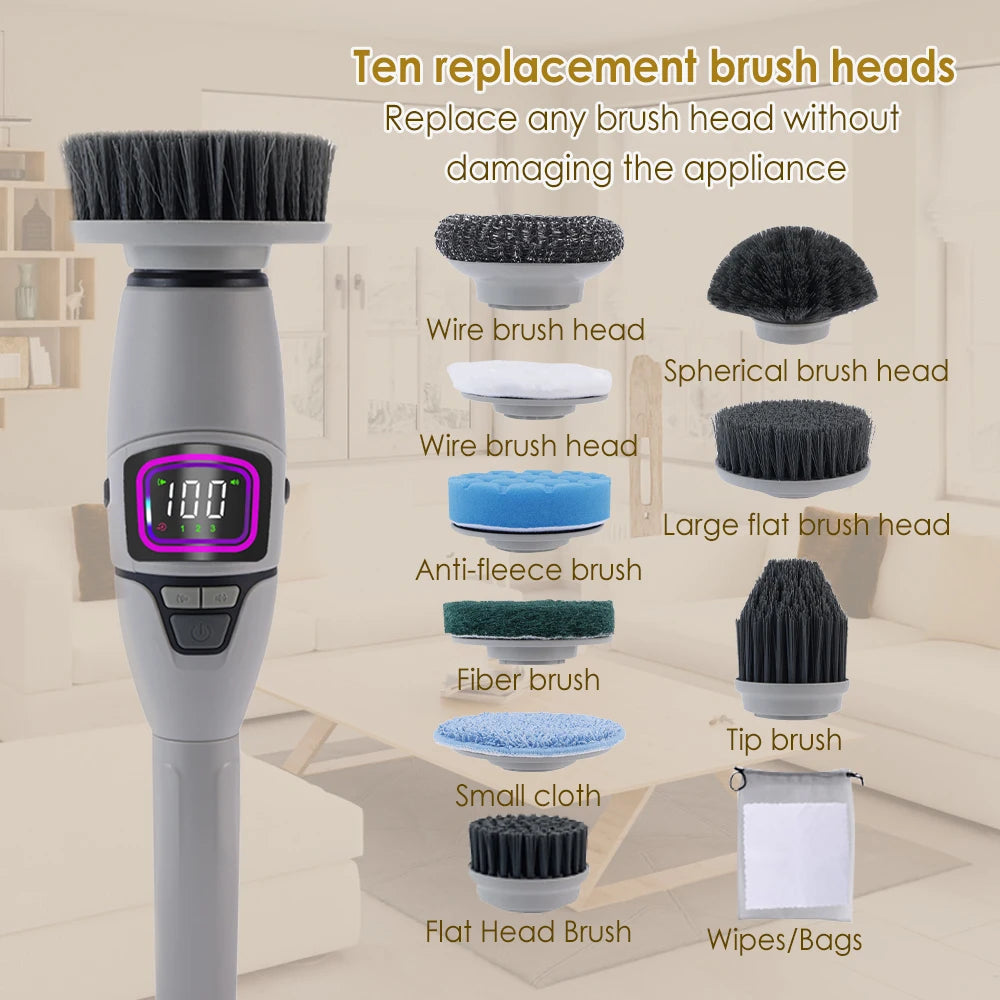 10-in-1 Electric Cleaning Brush Household Cleaning Brush Multifunctional Bathroom Cleaning Toilet Cleaning With LED Screen