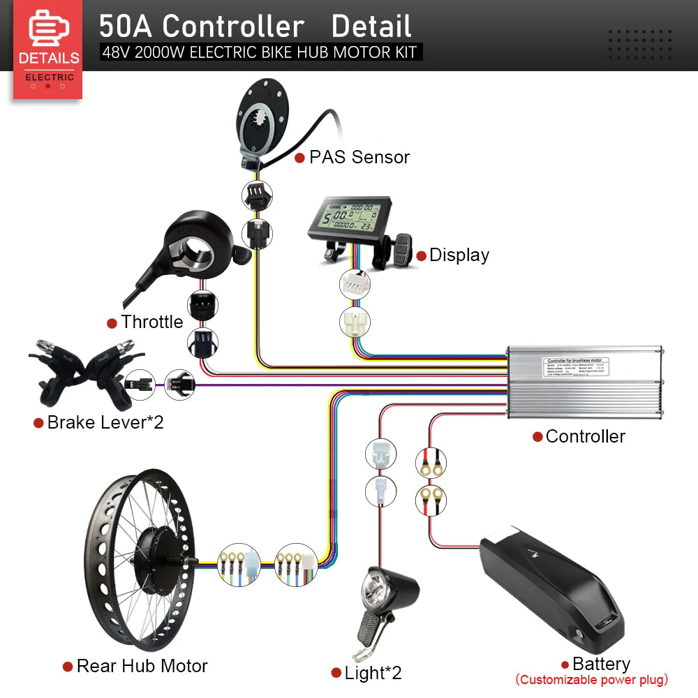 48V2000W Electric Fat Bike Motor Kit 4.0Tyre Rear Dropout 190mm Brushless Non-gear Hub Motor Wheel for Snow Ebike Conversion Kit
