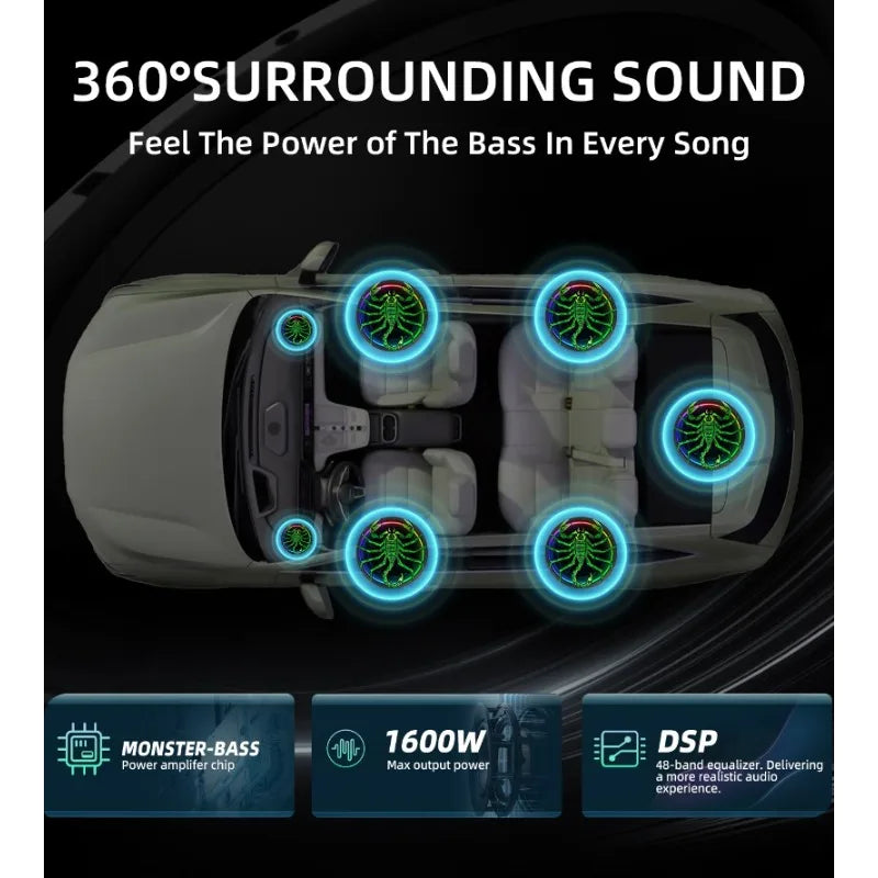 10 Inch Car Speaker Stereo Ultra Thin Seat Subwoofer 1600W Powerful With Built in Individual Low Pass Amplifier HiFi Car Audio