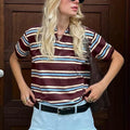 Fashion Womens Striped Shirts Short Sleeve Lapel Collared Teen Girls Preppy Henley 90s Vintage Tee Crop Tops Y2K T Shirts