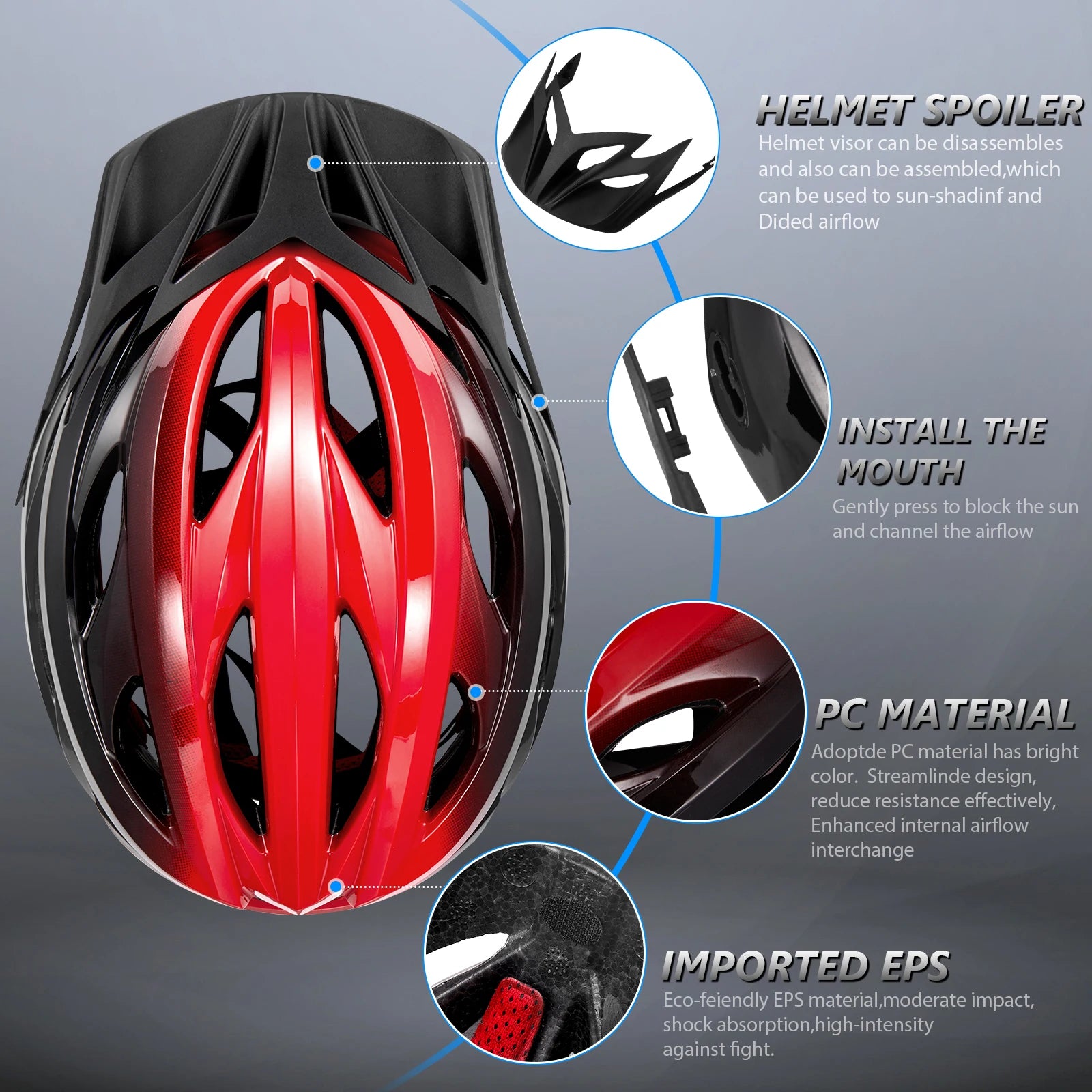 Bike Helmet, Bicycle Helmet for Adult Men & Women Mountain Road Cycling Helmets with Dial Fit Adjustment Detachable Visor
