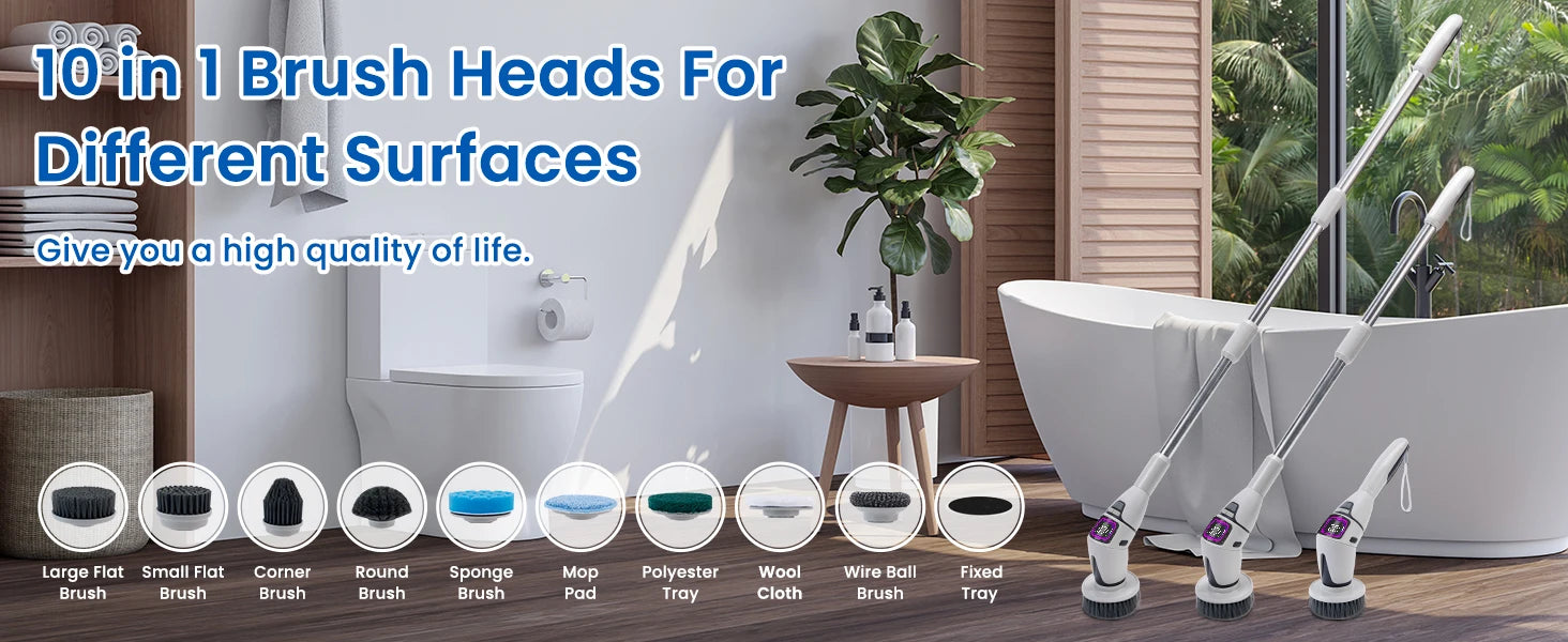 10-in-1 Electric Cleaning Brush Household Cleaning Brush Multifunctional Bathroom Cleaning Toilet Cleaning With LED Screen