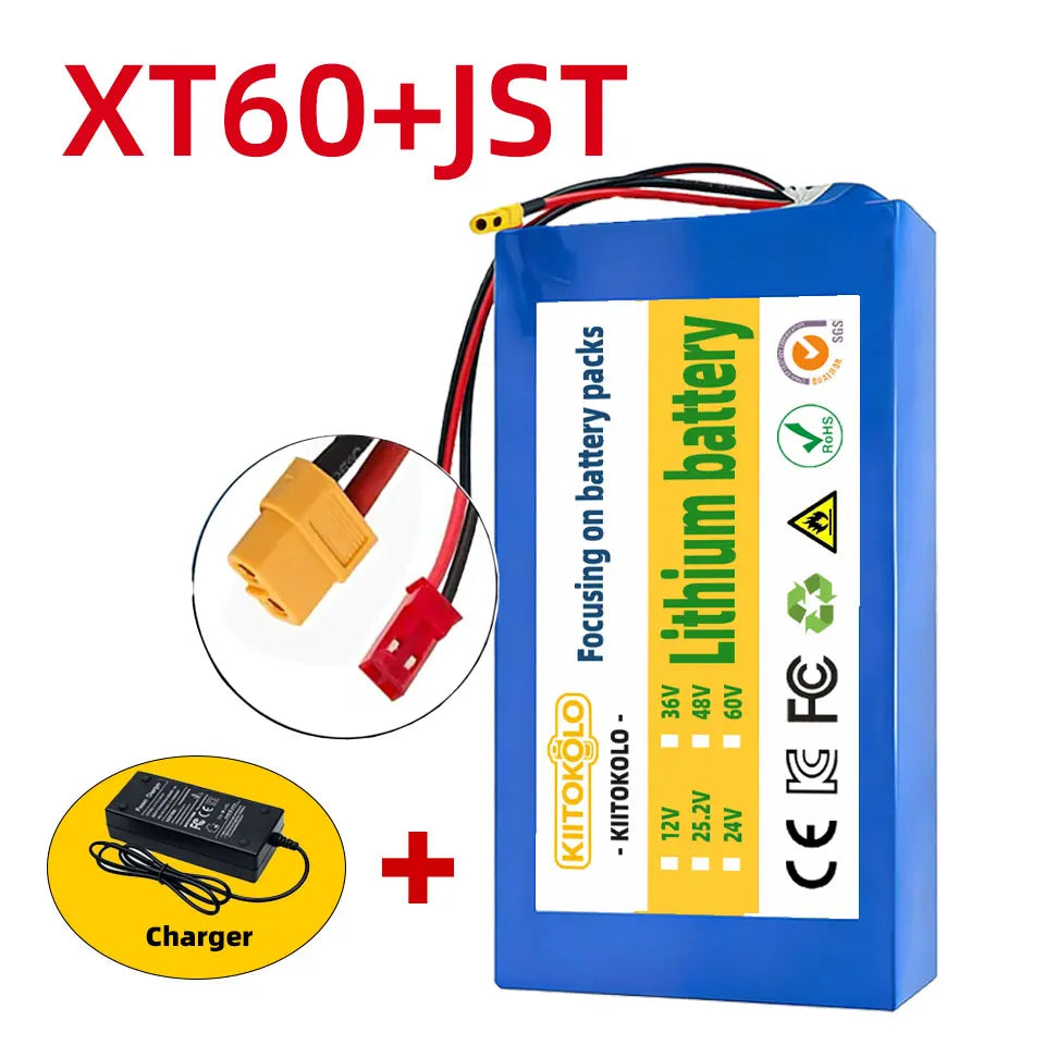 48V 15Ah High Capacity E-Bike Battery 18650 Lithium-ion Pack 13S7P with BMS + 54.6V Charger for Electric Scooter/E-Bike