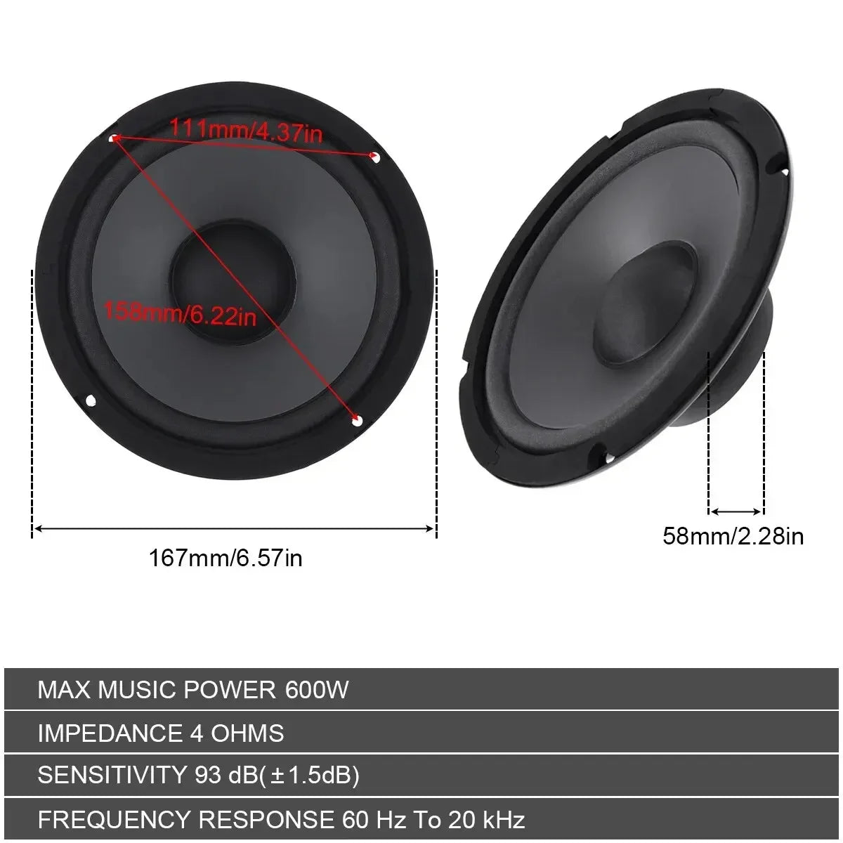4/5/6 Inch Car Speakers 600W Subwoofer Car Audio Speaker Full Range Frequency Automotive Speakers Car Audio Horn for Vehicle