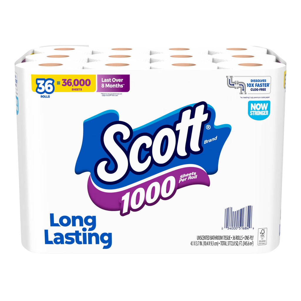 SALE! Scott 1000 Toilet Paper, 36 Rolls, 1000 Sheets Per Roll, Free Ship US