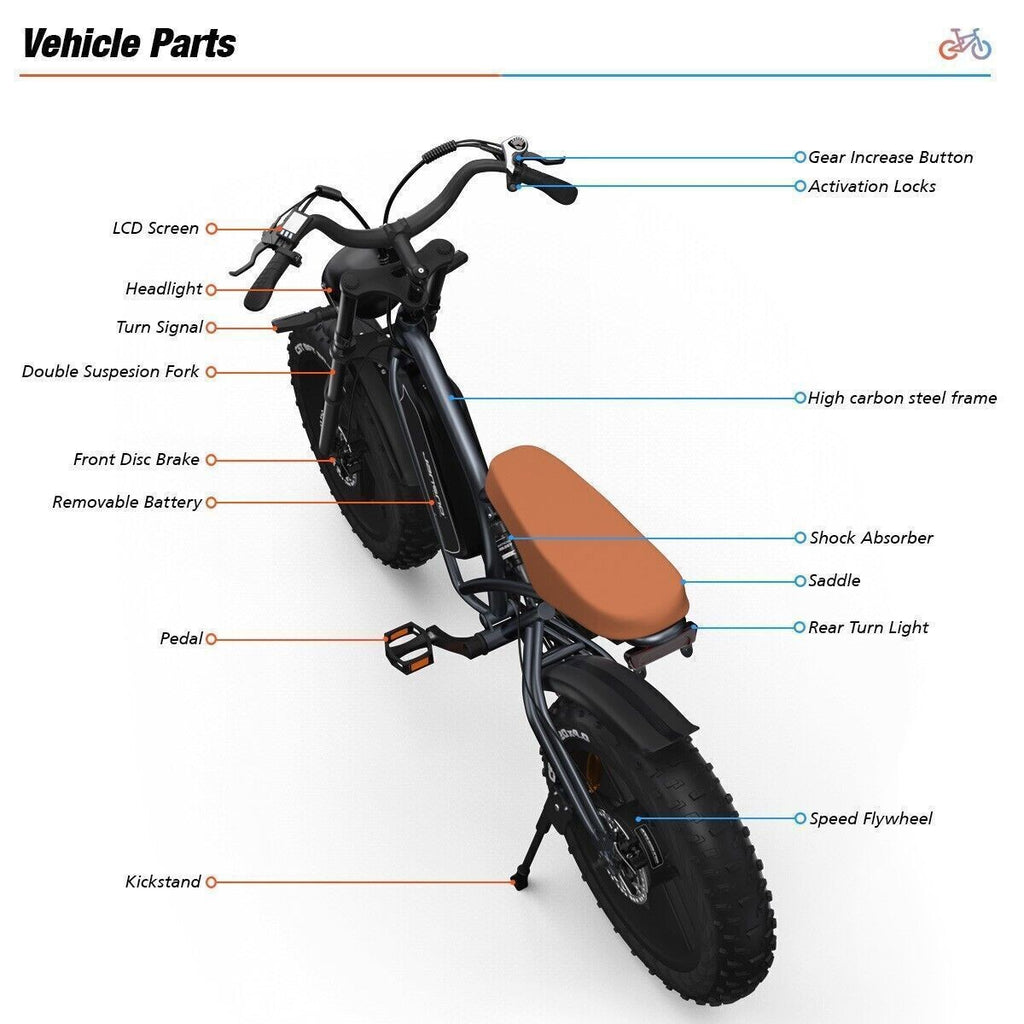 20" Electric Bike 750W 48V Removable Battery 14Ah Motorcycle Fat Tire E-bike US
