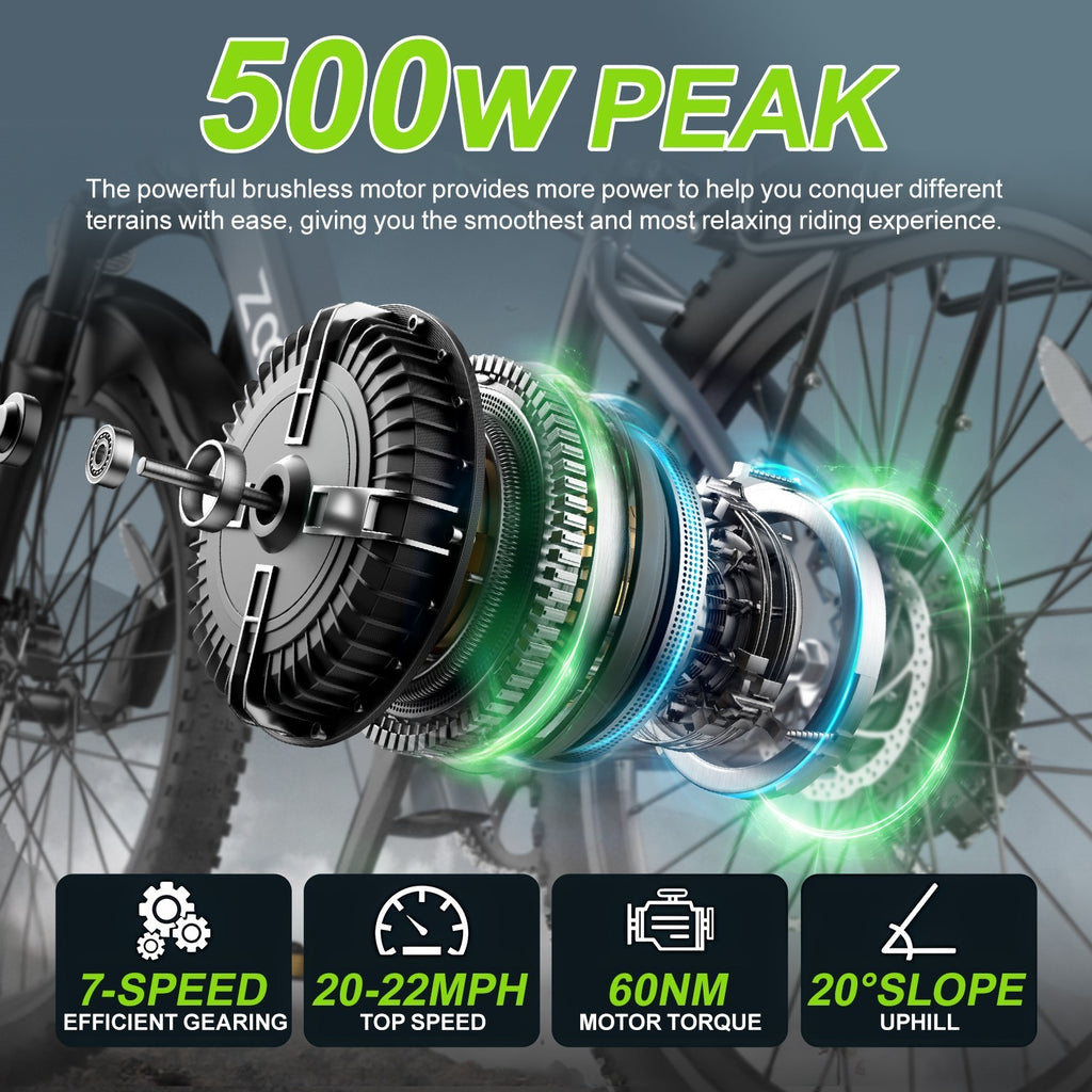 26in Electric Bike for Adult 500W 22MPH 40 Miles 7 Speed City Commuting E-bike