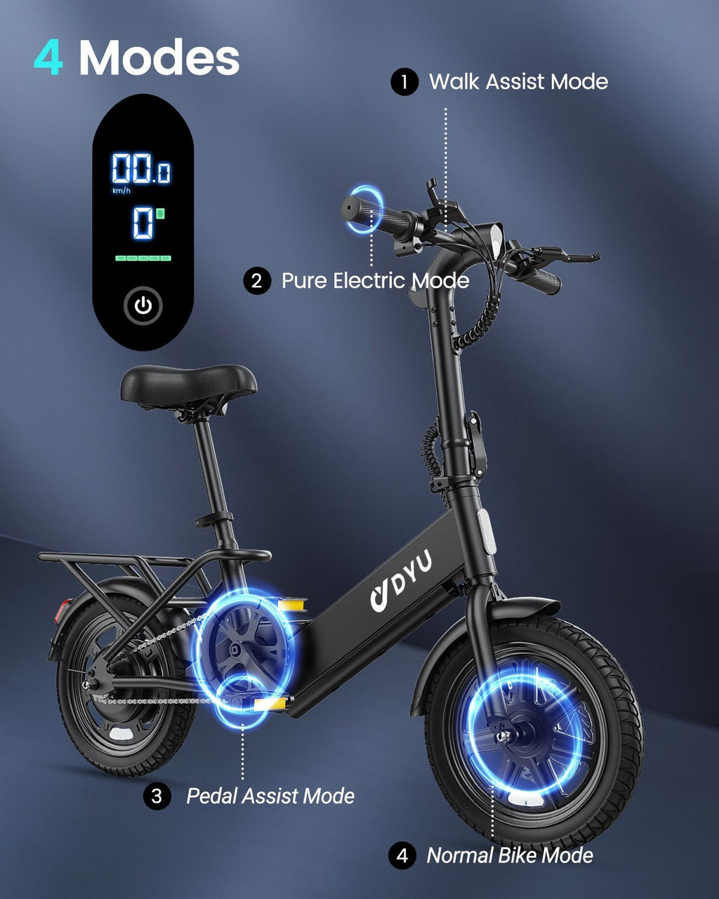 DYU 14" Folding Electric Bike for Adults Teens, 350W 36V/7.8AH, Commuter City🔥