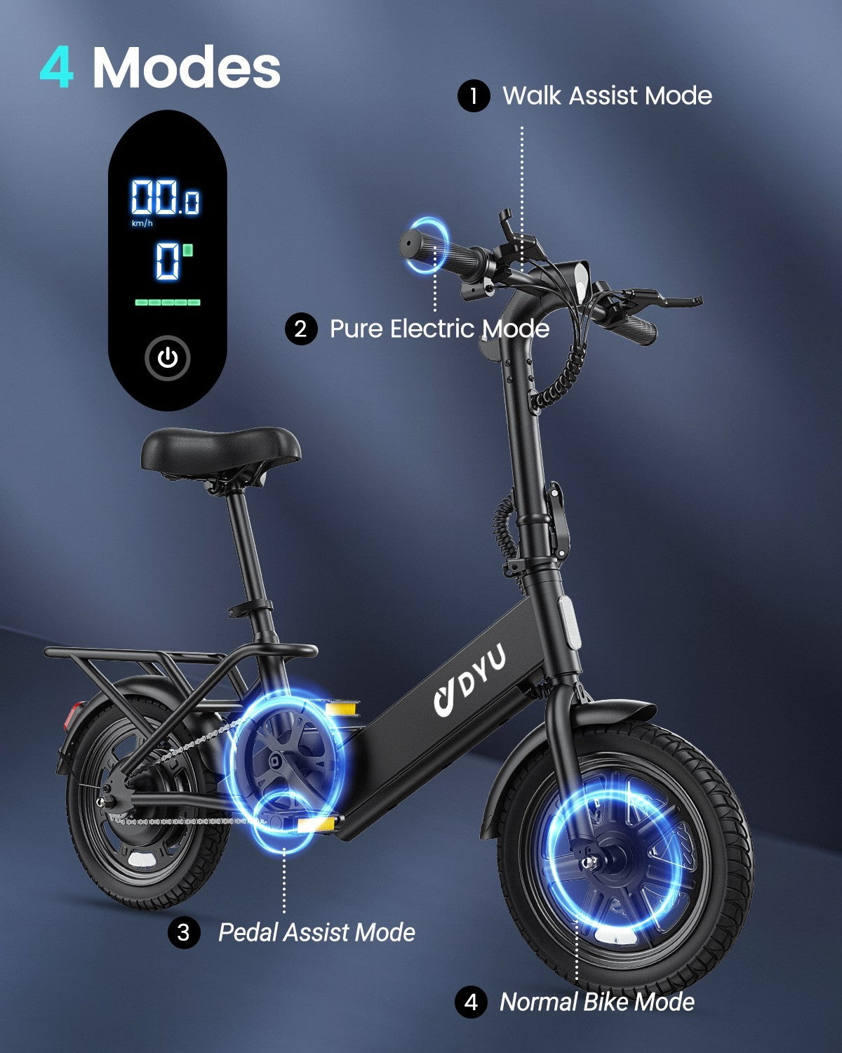 DYU 14" Folding Electric Bike for Adults Teens, 350W 36V/7.8AH, Commuter City🔥