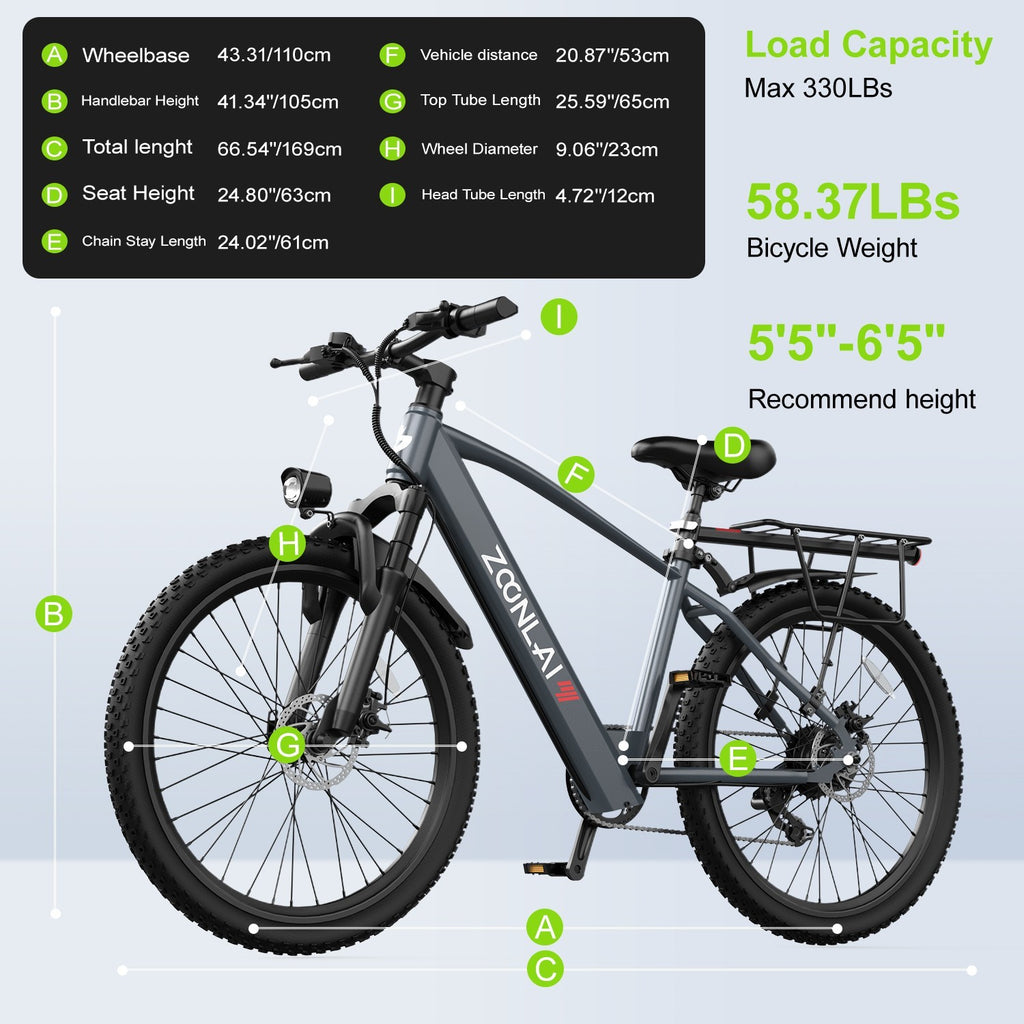 26in Electric Bike for Adult 500W 22MPH 40 Miles 7 Speed City Commuting E-bike