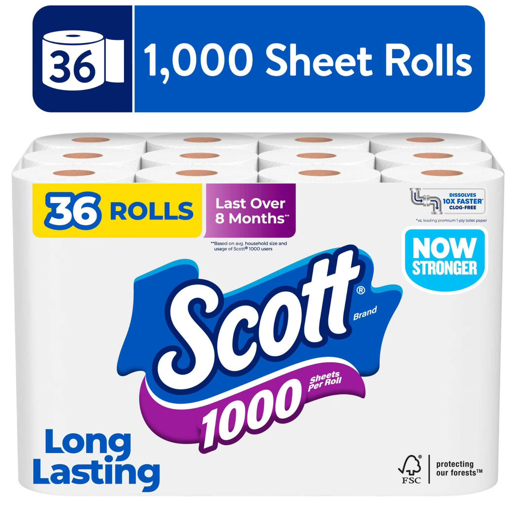 SALE! Scott 1000 Toilet Paper, 36 Rolls, 1000 Sheets Per Roll, Free Ship US