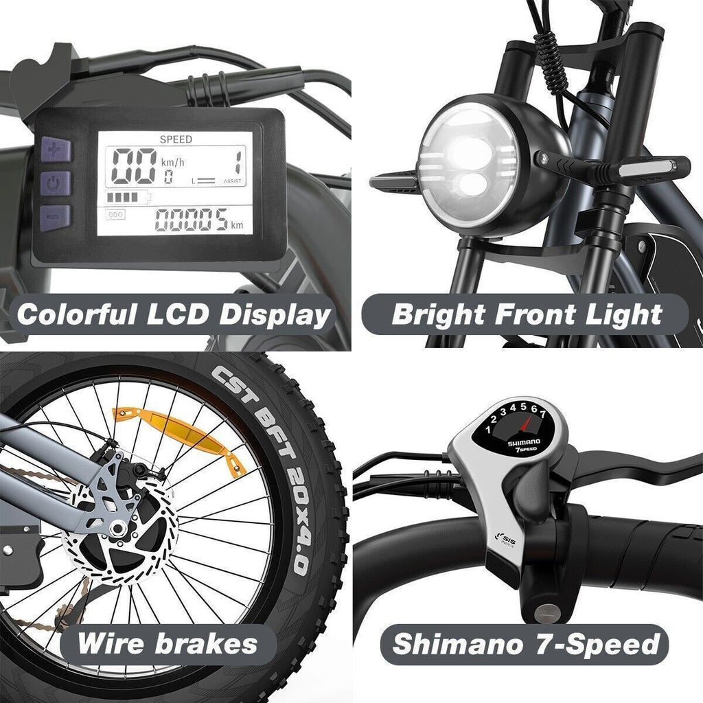 20" Electric Bike 750W 48V Removable Battery 14Ah Motorcycle Fat Tire E-bike US