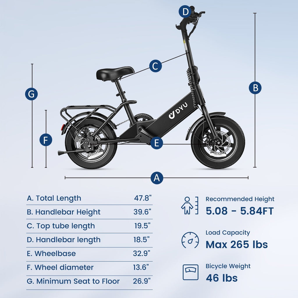 DYU 14" Folding Electric Bike for Adults Teens, 350W 36V/7.8AH, Commuter City🔥