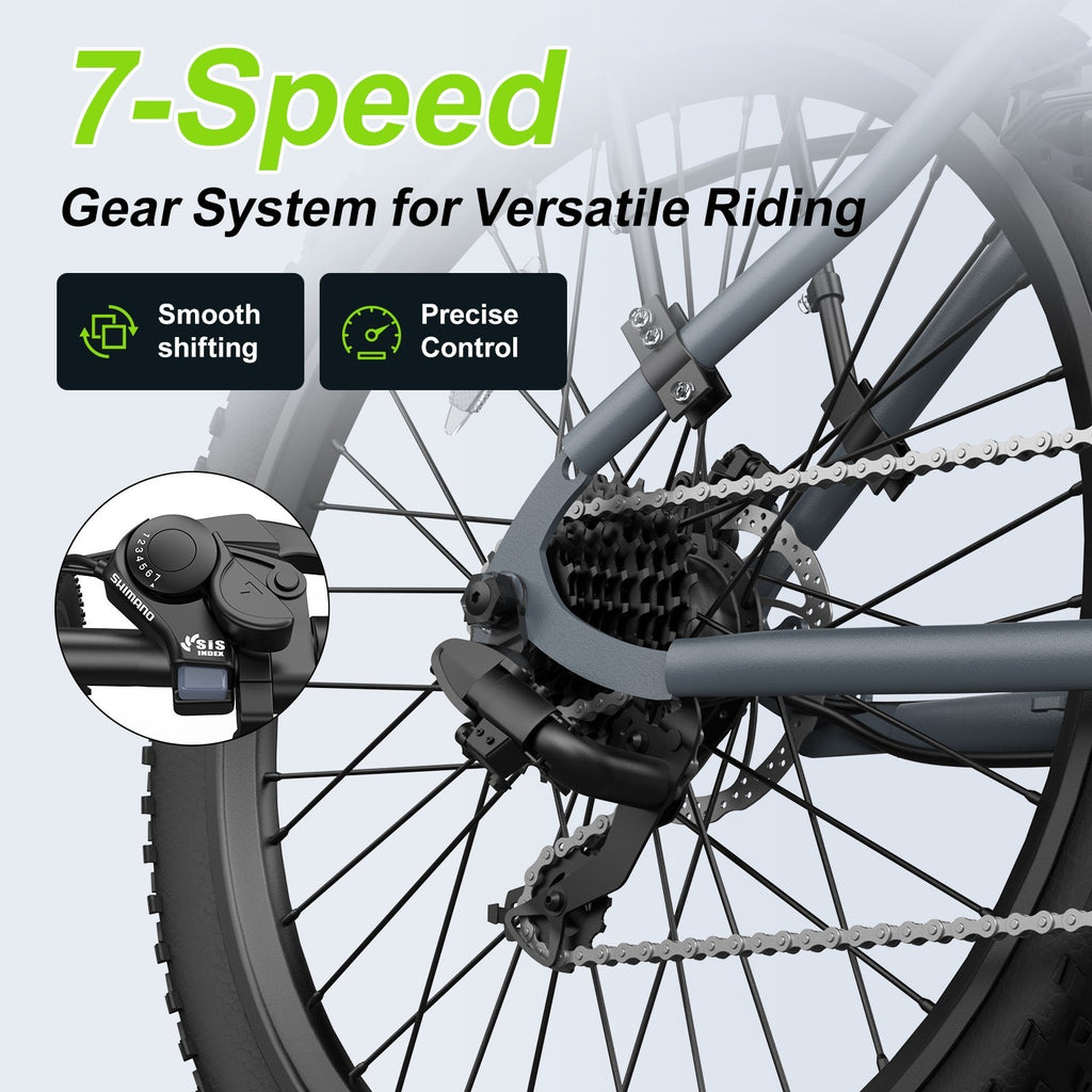 26in Electric Bike for Adult 500W 22MPH 40 Miles 7 Speed City Commuting E-bike